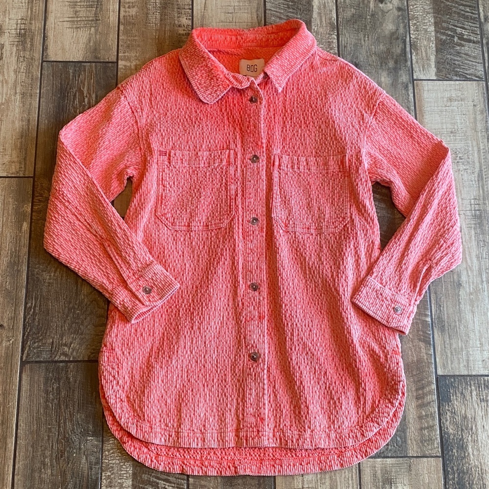 BDG Serena Orange Textured Button-Up Collared Shacket 🆕 - Picture 2 of 11